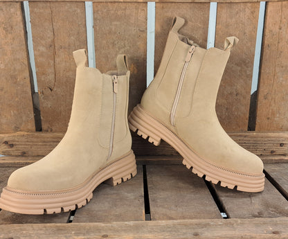 Dames Winterlaars Chelseaboot Beige Teddy
